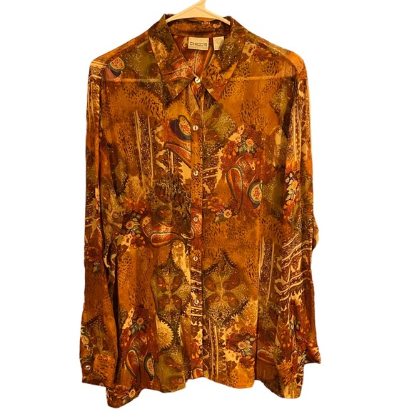 Chico’s Silk Chiffon Button Down Shirt - Picture 8 of 9